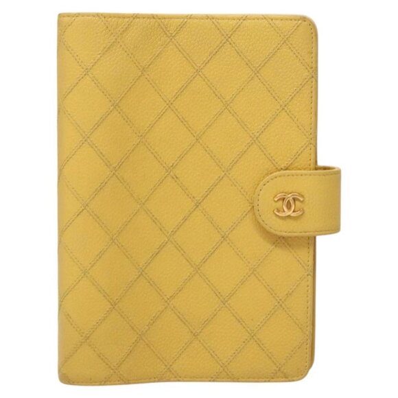 CHANEL Bicolore Day Planner Cover Grained Calf Skin Yellow Gold CC - Picture 1 of 16